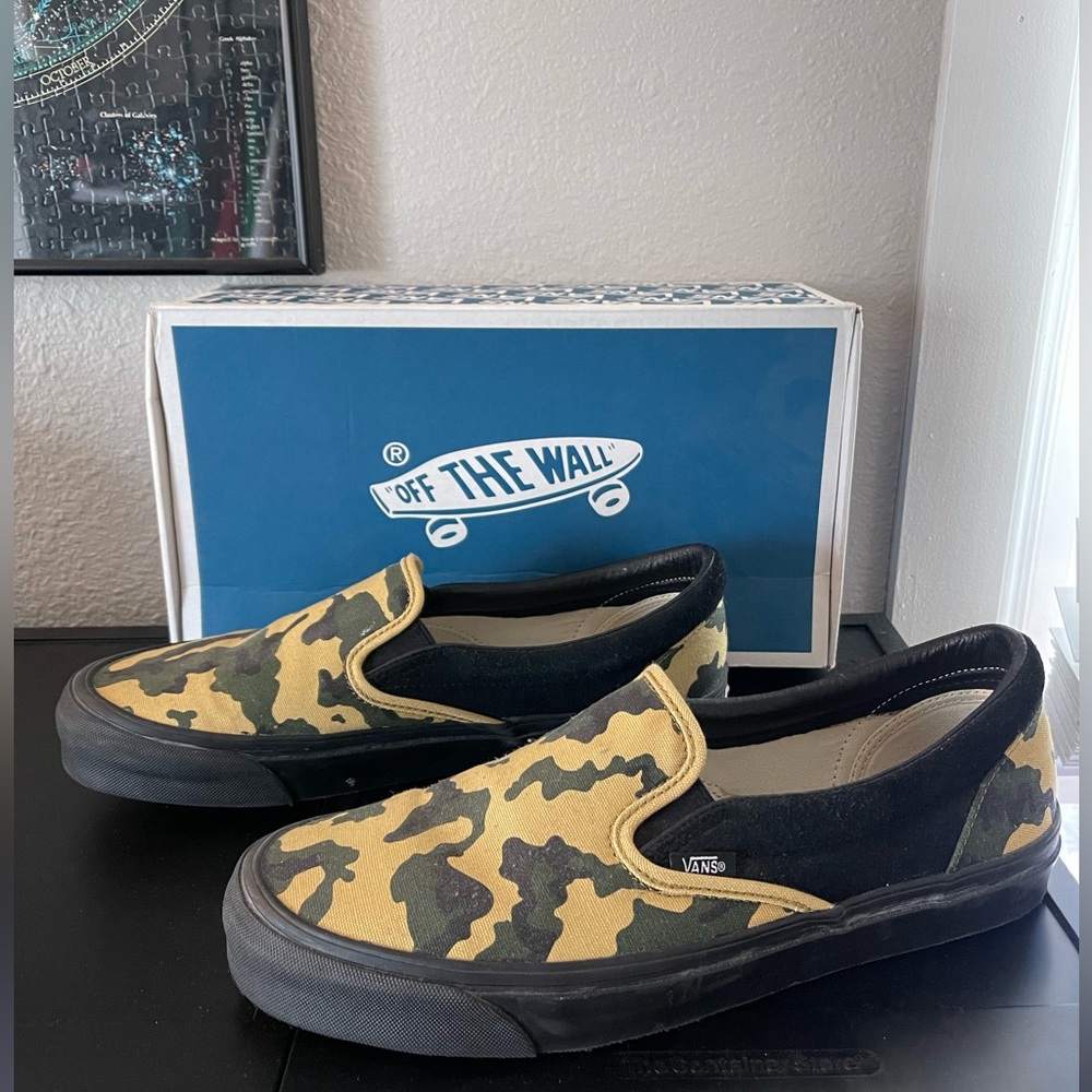Vans Black and Camouflage Slip-On Sneakers